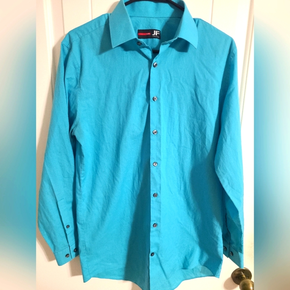JF J.Ferrar Men's Blue Button Up Shirt (M)